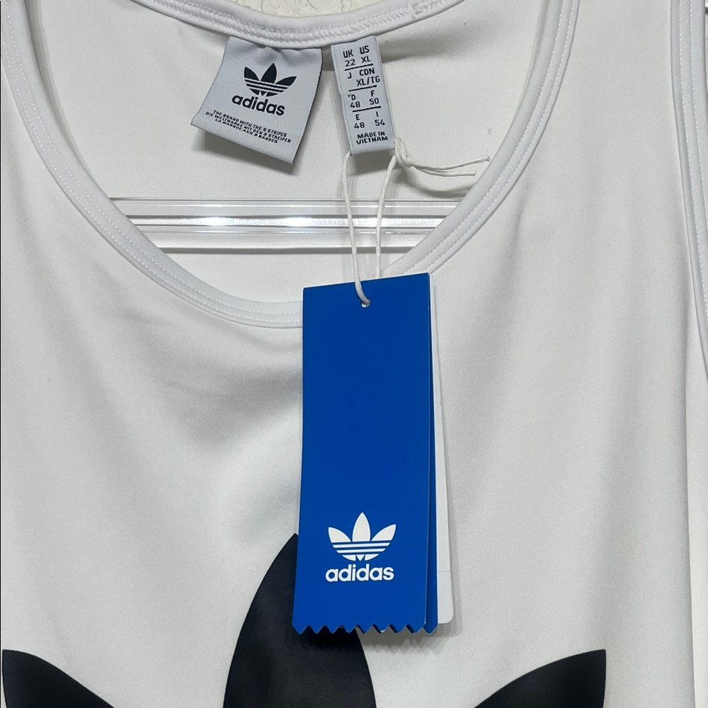 Adidas Originals Women's Size XL White Cropped Tank Top with Black Trefoil Logo - Picture 3 of 7